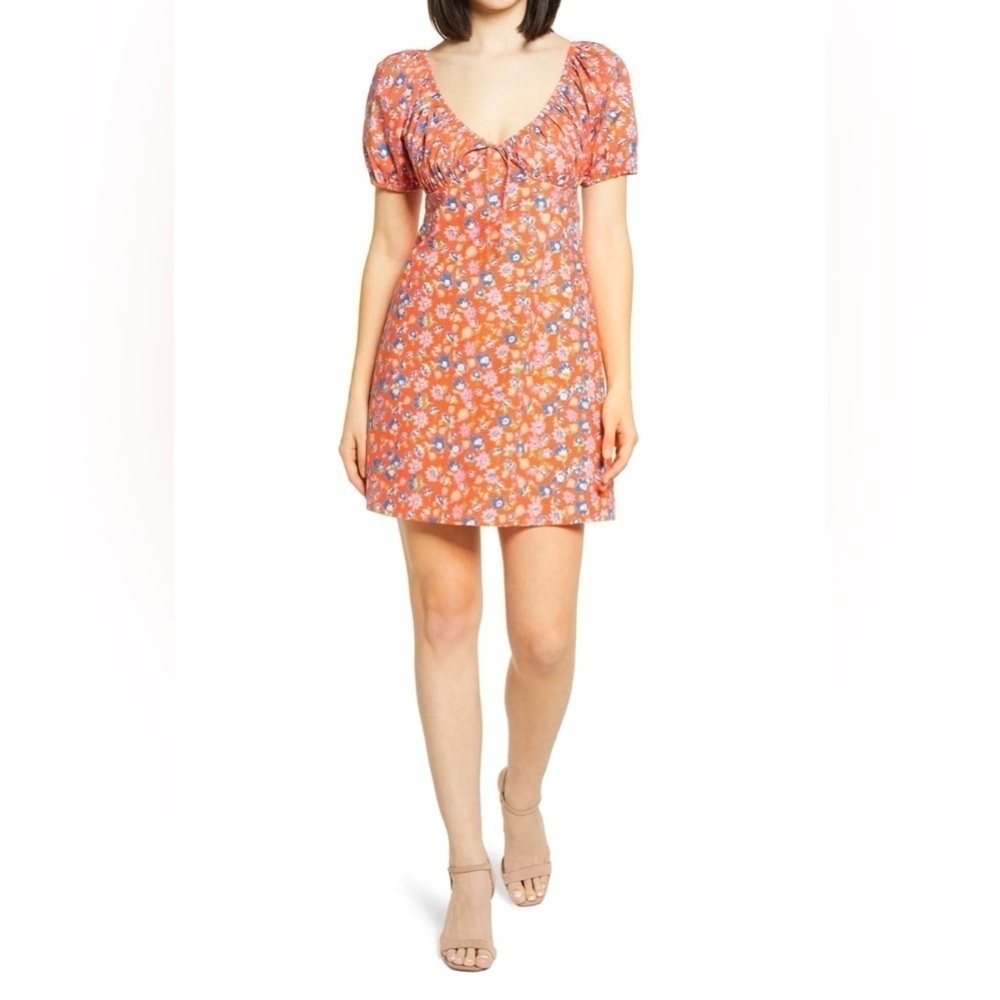 [NWOT] WAYF Cruz Floral Short Puff Sleeve Cotton Mini A-Line Dress - Sz M